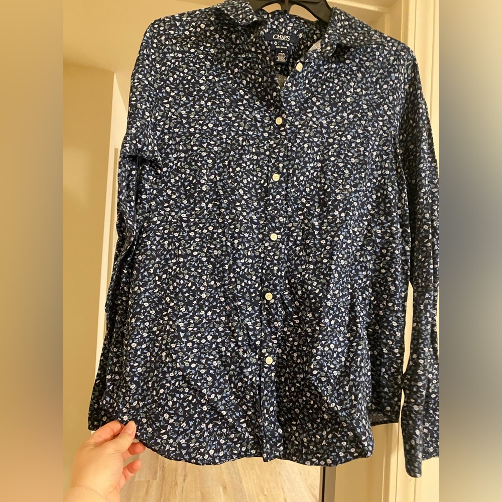 Size medium blue and white floral button down.